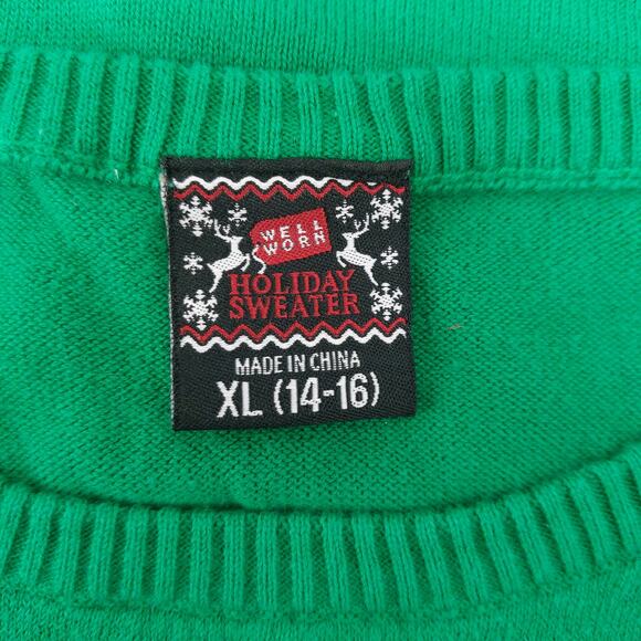 Well Worn Oh Snap Christmas Ugly Sweater Green Holiday Cotton - Picture 3 of 14